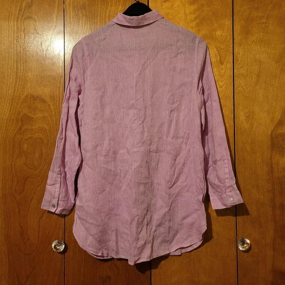 J Jill Love Linen Top Roll Tab Popover Lilac Purple Pink Sz Medium - Picture 8 of 14